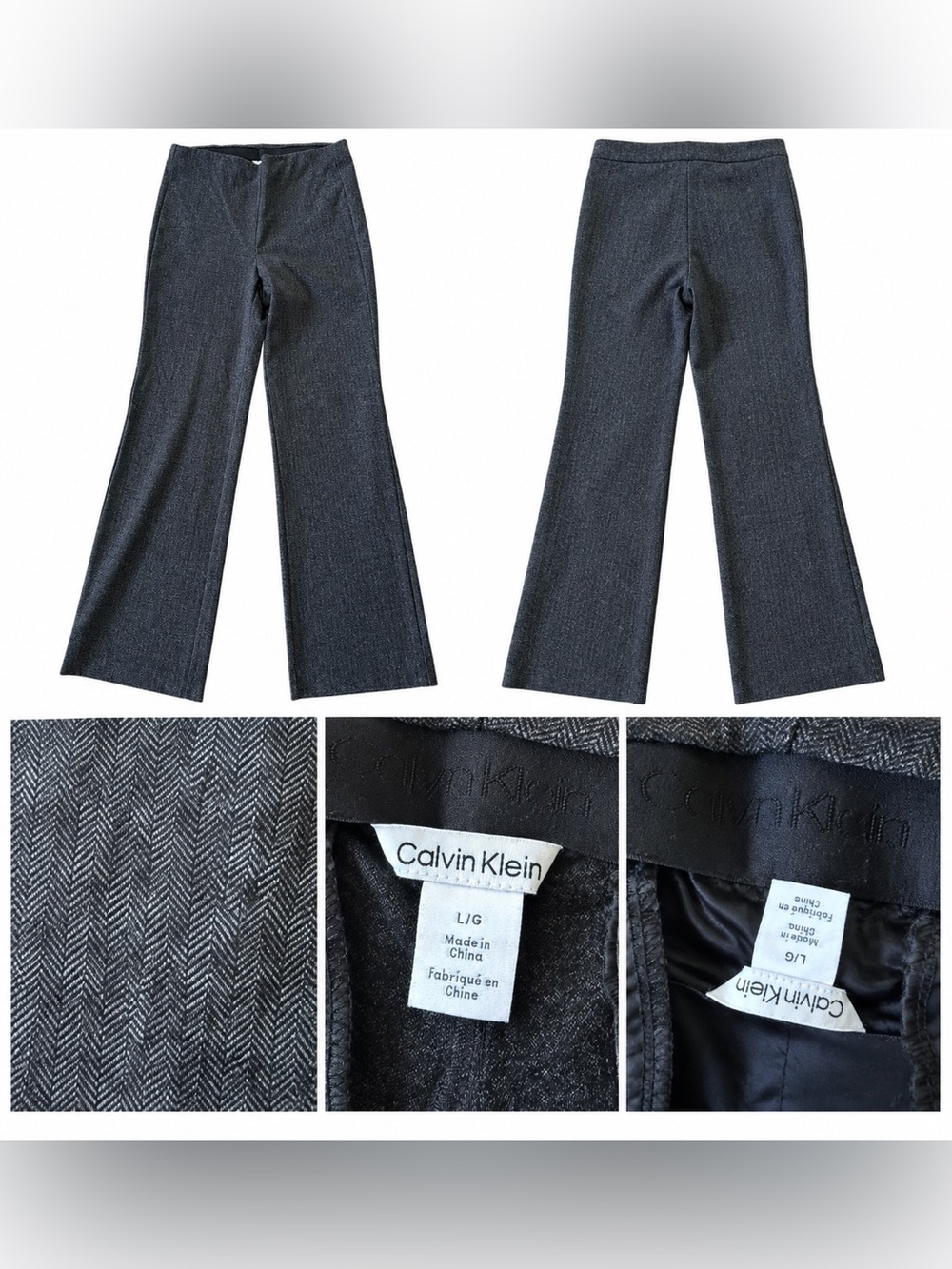 Calvin Klein Girls Charcoal Herringbone Flare Pants